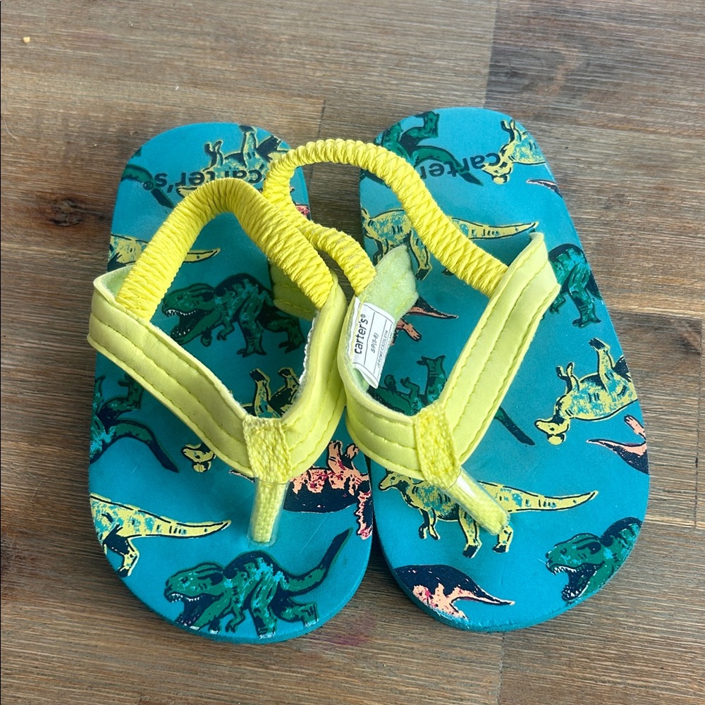 Carter's Kids Dinosaur Flip Flops - Teal and Yellow